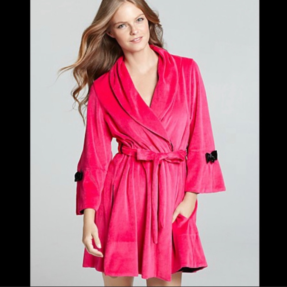 Betsey Johnson Velour Pink Lace Robe | Size Large